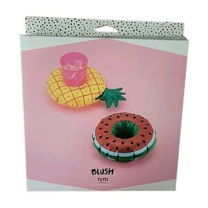 2 Floating DRINK Cup HOLDERS for Pool 1 ea Watermelon And Pineapple Floaties New